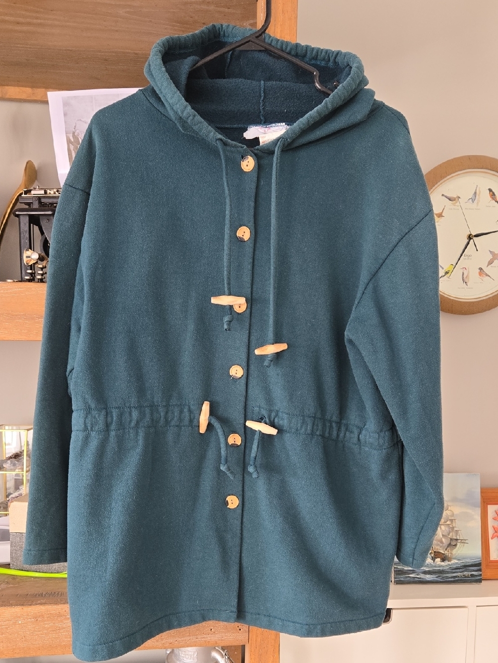 Great Vintage Item - Material Girl Teal Hooded Toggle Sweatshirt Made In Canada
